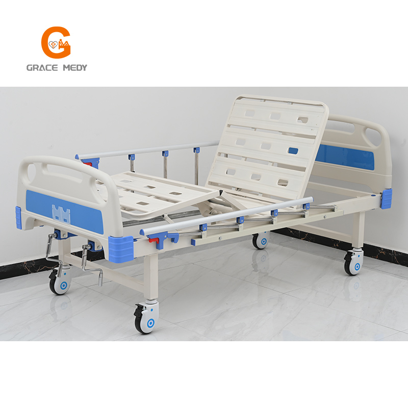 Stretcher Bed Ambulance - W04 Metal 2 Crank 2 Function Adjustable Medical Furniture Folding Manual Patient Nursing Hospital Bed with Casters – Webian detail pictures