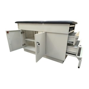 Manual gynecological examination table with storage unit