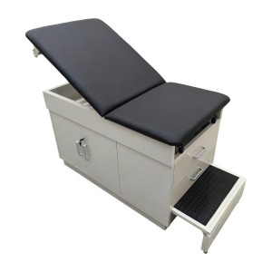 Manual gynecological examination table with storage unit