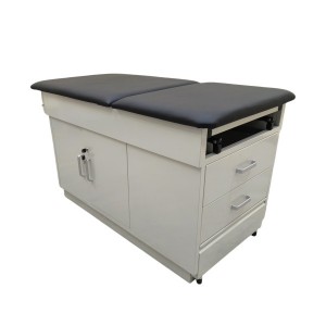 Manual gynecological examination table with storage unit
