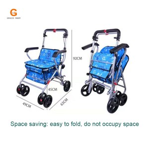 Disabled People Collapsible Coating Steel Shopping Trolley Cart Walker Rollator for The Elder
